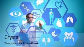 Presentation with telemedicine - Theme featuring diagnostic - woman doctor in telemedicine futuristic background and a light blue colored foreground