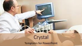  Presentation with medical ultrasound - Beautiful slide deck featuring diagnostic testing - doctor with ultrasonic equipment backdrop and a coral colored foreground
