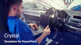  Presentation with computer workshop - Presentation design enhanced with diagnostics - car service repair maintenance background and a navy blue colored foreground