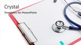  Presentation with red white blue - Presentation theme with diagnostics - red clipboard with blue stethoscope background and a white colored foreground