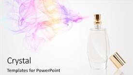  Presentation with diagonal colors - Cool new slide deck with diagonal colors - perfume bottle spraying colorful scent backdrop and a white colored foreground