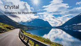  Presentation with norway - PPT layouts having diagonal lines - mountain road in norway background and a light blue colored foreground