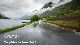  Presentation with norway - Amazing PPT layouts having diagonal lines - mountain road in norway backdrop and a gray colored foreground