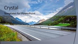  Presentation with beautiful nature - Audience pleasing slide deck consisting of diagonal lines - road in norway beautiful nature backdrop and a light blue colored foreground