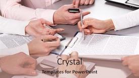  Presentation with agenda - Audience pleasing PPT theme consisting of diagram agenda - photo of business people hands backdrop and a  colored foreground