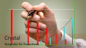  Presentation with compensation management hand marker - Theme featuring diagramm - hand of the businessman background and a  colored foreground