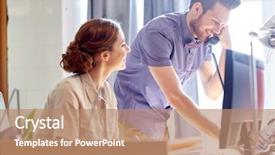  Presentation with conference phone calls - Cool new theme with dial - happy creative team calling backdrop and a coral colored foreground