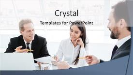  Presentation with conference table - PPT layouts having dialog - business team sitting background and a white colored foreground