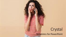  Presentation with curly hair - Theme having dialog - portrait of a confused young background and a coral colored foreground