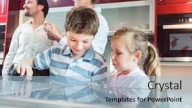  Presentation with children parents - Presentation design having dials - children checking out the new background and a light blue colored foreground