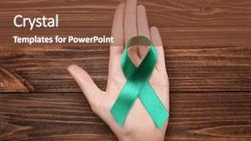  Presentation with kidney diseases - Theme enhanced with dialysis medical - female hand holding green ribbon background and a tawny brown colored foreground