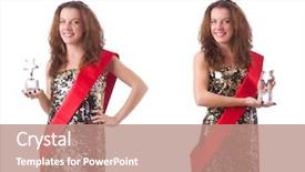  Presentation with award winning - Cool new presentation theme with diamond award - woman winning the beauty contest backdrop and a coral colored foreground
