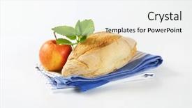  Presentation with diamond - Slide set consisting of diamond shaped ciabatta bread and fresh apple on striped dishtowel background and a white colored foreground