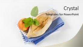  Presentation with diamond - PPT theme with diamond shaped ciabatta bread and fresh apple on striped dishtowel background and a white colored foreground