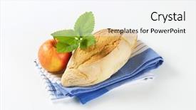  Presentation with diamond - Slide set featuring diamond shaped ciabatta bread and fresh apple on striped dishtowel background and a sky blue colored foreground