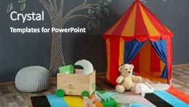  Presentation with kids playing - PPT theme with dianousaurs - interior of colorful playing room background and a dark gray colored foreground