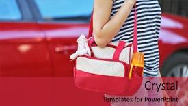  Presentation with diaper - Presentation design featuring diaper - woman with baby bag standing background and a red colored foreground