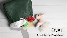  Presentation with maternity - Colorful PPT layouts enhanced with diaper bag - maternity concept female handbag backdrop and a white colored foreground