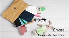  Presentation with maternity - Amazing PPT layouts having diaper bag - maternity concept female handbag backdrop and a light gray colored foreground