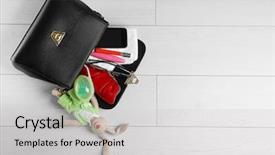  Presentation with maternity - Audience pleasing PPT theme consisting of diaper bag - maternity concept female handbag backdrop and a light gray colored foreground