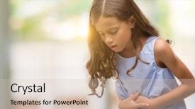  Presentation with stomach - PPT layouts having diarrhea - brunette hispanic girl with hand background and a soft green colored foreground