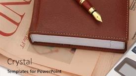  Presentation with fountain pen - Presentation design featuring diary and a fountain pen placed on a financial newspaper background and a coral colored foreground