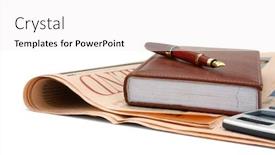  Presentation with fountain pen - Audience pleasing presentation design consisting of diary and a fountain pen placed on a financial newspaper backdrop and a white colored foreground