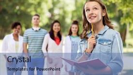  Presentation with summer school - Slide set enhanced with diary or notebook and pencil background and a teal colored foreground