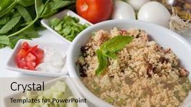  Presentation with salad packaging - Slide deck having dice life - refreshing tabouleh salad background and a coral colored foreground