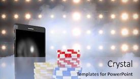  Presentation with playing cards - Beautiful PPT theme featuring dice life - smartphone with stack of gambling backdrop and a light blue colored foreground