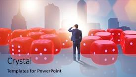  Presentation with probability - Colorful PPT layouts enhanced with dice probability - businessman thinking about chances backdrop and a light blue colored foreground
