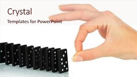  Presentation with 3d white people pushing - Cool new slide deck with dice reaction - hand pushing dominoes isolated backdrop and a  colored foreground