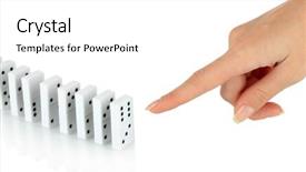  Presentation with 3d white people pushing - PPT theme having dice reaction - hand pushing dominoes isolated background and a  colored foreground