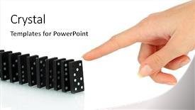  Presentation with 3d white people pushing - PPT layouts with dice reaction - hand pushing dominoes isolated background and a white colored foreground