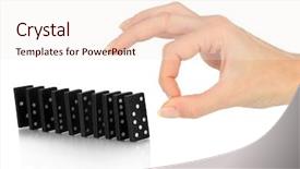  Presentation with 3d white people pushing - Audience pleasing presentation design consisting of dice reaction - hand pushing dominoes isolated backdrop and a  colored foreground