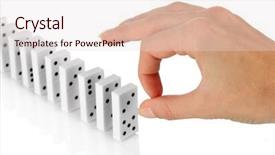  Presentation with 3d white people pushing - Audience pleasing slide deck consisting of dice reaction - hand pushing dominoes isolated backdrop and a  colored foreground