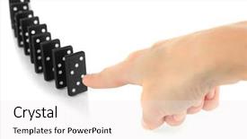  Presentation with 3d white people pushing - Beautiful slides featuring dice reaction - hand pushing dominoes isolated backdrop and a  colored foreground