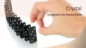  Presentation with white - Slides featuring dice reaction - hand pushing dominoes isolated background and a  colored foreground