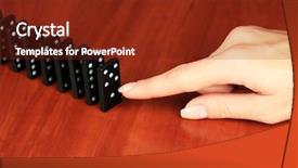  Presentation with rustic wood wooden frame - Cool new theme with dice reaction - hand pushing dominoes on wooden backdrop and a  colored foreground