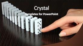  Presentation with wooden - PPT theme consisting of dice reaction - hand pushing dominoes on wooden background and a  colored foreground