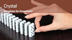  Presentation with banquet server hand - Beautiful slide set featuring dice reaction - hand pushing dominoes on wooden backdrop and a tawny brown colored foreground