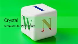  Presentation with question word - Cool new presentation theme with dice with word win - concept backdrop and a seafoam green colored foreground