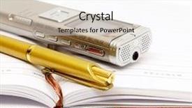  Presentation with ballpen - Colorful slides enhanced with dictaphone notepad and ballpen backdrop and a white colored foreground