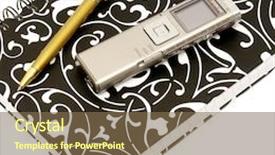  Presentation with ballpen - Theme having dictaphone notepad and ballpen background and a tawny brown colored foreground