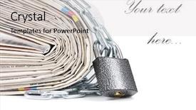  Presentation with chains - Cool new PPT theme with dictatorship - pile of newspapers with chains backdrop and a light gray colored foreground