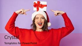  Presentation with portrait of excited overjoyed female - Audience pleasing PPT layouts consisting of die frau mit dem lila hut - portrait of an excited happy backdrop and a crimson colored foreground