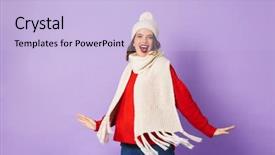  Presentation with portrait of excited overjoyed female - Theme having die frau mit dem lila hut - portrait of an excited happy background and a  colored foreground