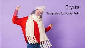  Presentation with portrait of excited overjoyed female - Slide deck featuring die frau mit dem lila hut - portrait of an excited happy background and a  colored foreground