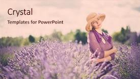  Presentation with hat - Slide set featuring die frau mit dem lila hut - woman in purple dress background and a lemonade colored foreground