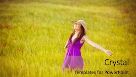  Presentation with freedom - PPT theme with die frau mit dem lila hut - young beautiful girl feeling freedom background and a gold colored foreground